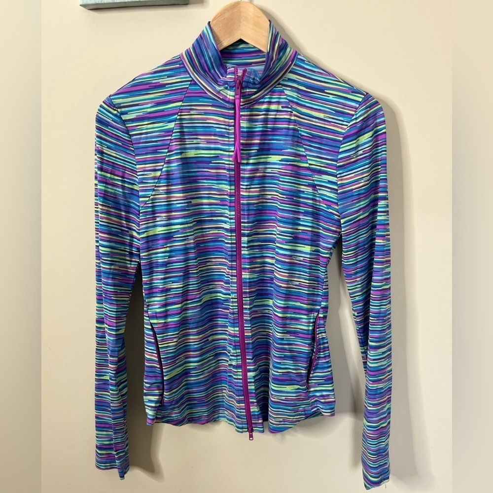 Title Nine Multicolor Stripe Full Zip Lightweight Active Top Size Small
